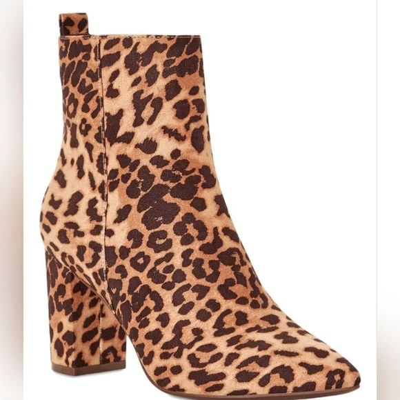 New Tan Leopard Print Olyvia Block Heel Zip Ankle Bootie Sz 7 - Picture 3 of 14